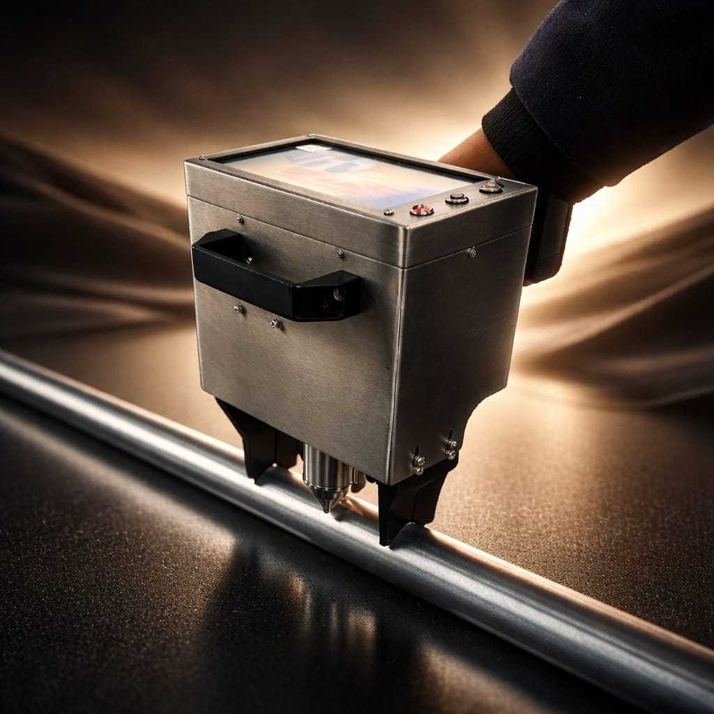Handheld portable inkjet printer in use