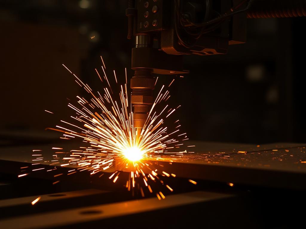 Fiber laser cutting steel with sparks